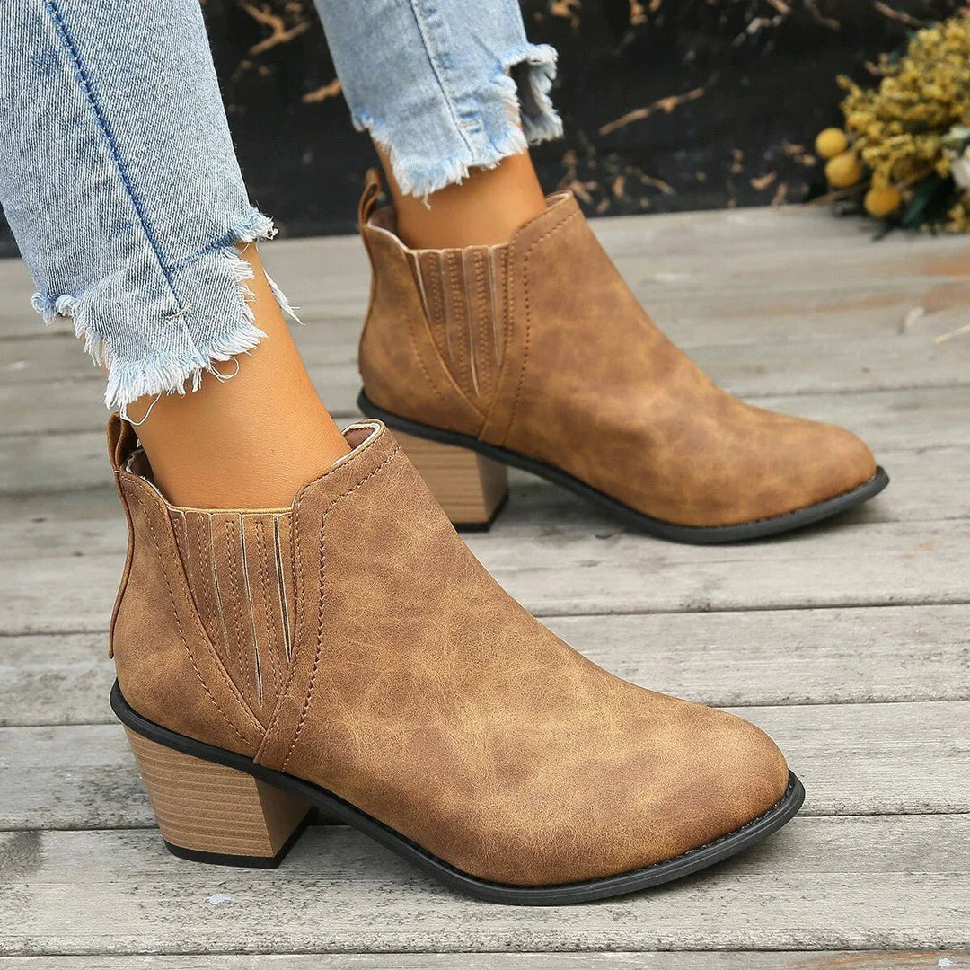 Women's Block-Heel Slip-On Chelsea Ankle Heeled Boots