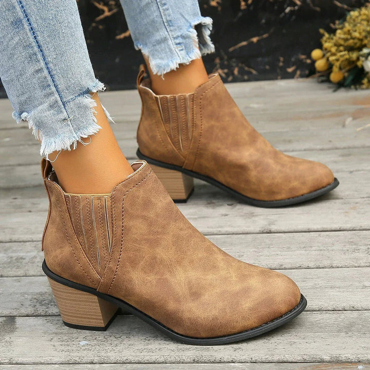 Women's Block-Heel Slip-On Chelsea Ankle Heeled Boots