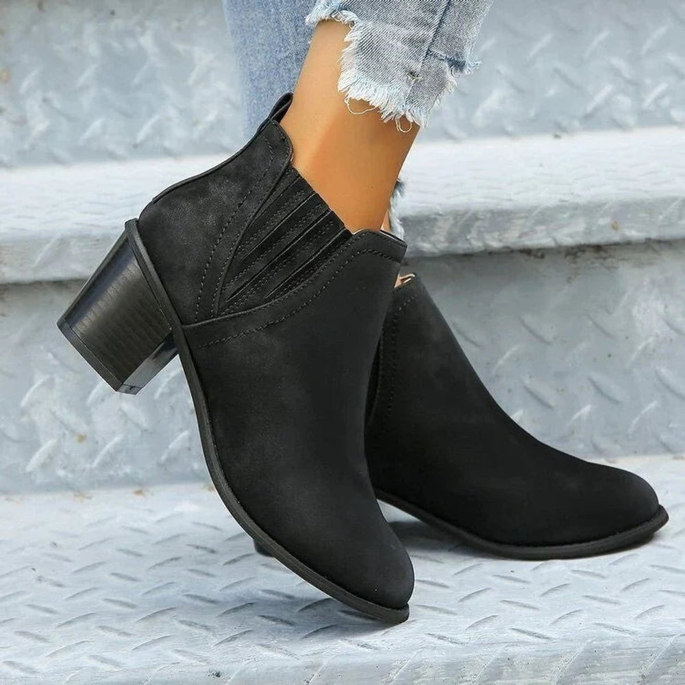 Women's Block-Heel Slip-On Chelsea Ankle Heeled Boots