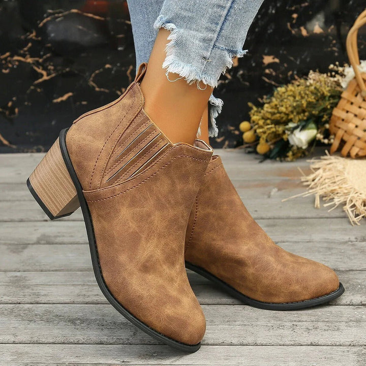Women's Block-Heel Slip-On Chelsea Ankle Heeled Boots