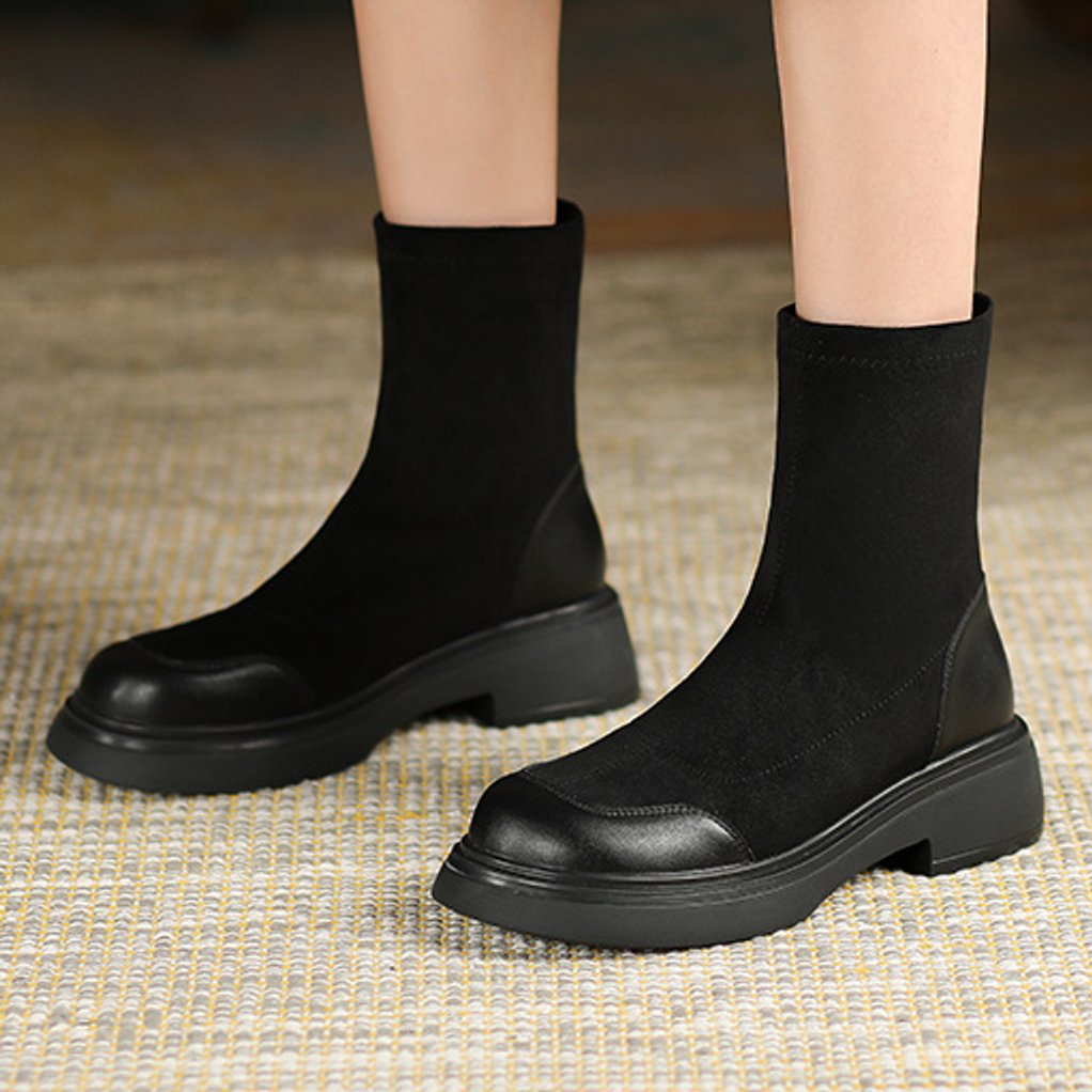 Women's Block Heel Sock-Fit Ankle Heeled Boots