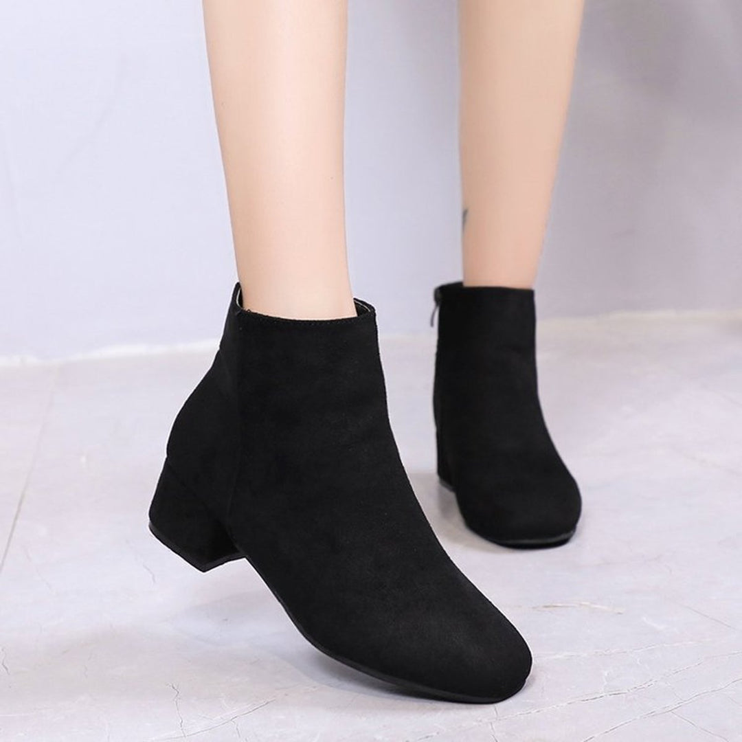 Women's Block Heel Suede Ankle Heeled Boots Side Zip
