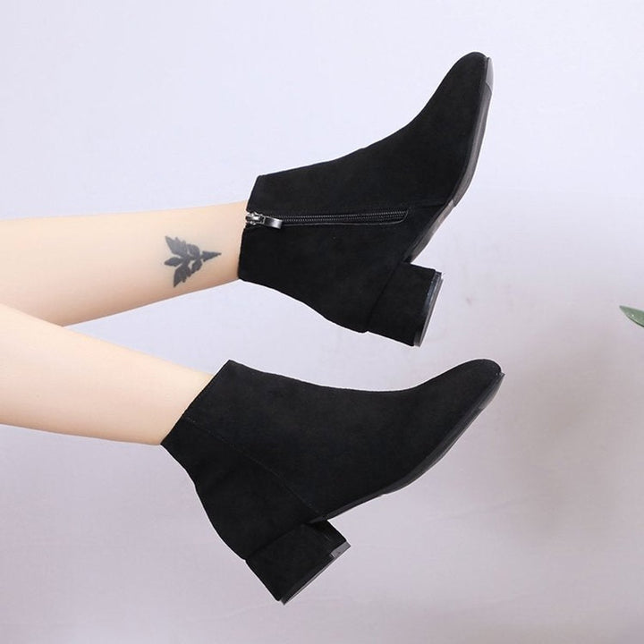 Women's Block Heel Suede Ankle Heeled Boots Side Zip