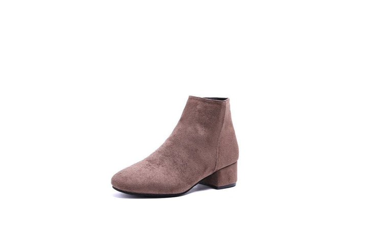 Women's Block Heel Suede Ankle Heeled Boots Side Zip