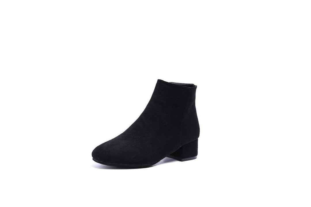 Women's Block Heel Suede Ankle Heeled Boots Side Zip