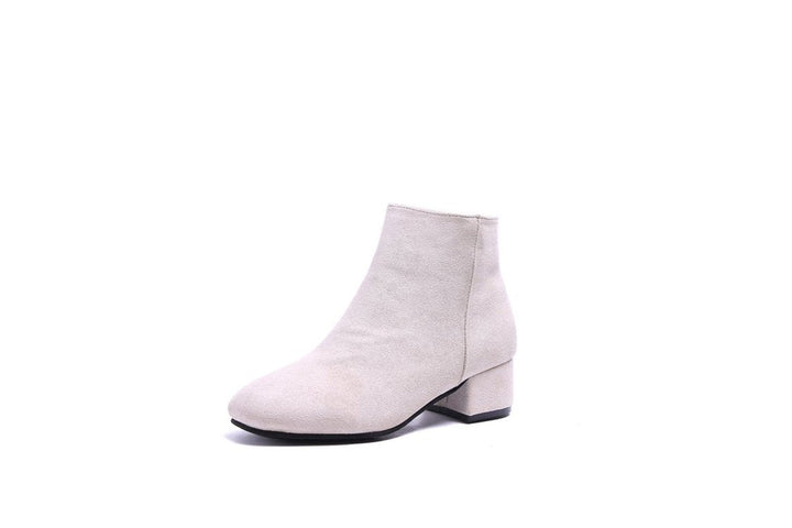 Women's Block Heel Suede Ankle Heeled Boots Side Zip