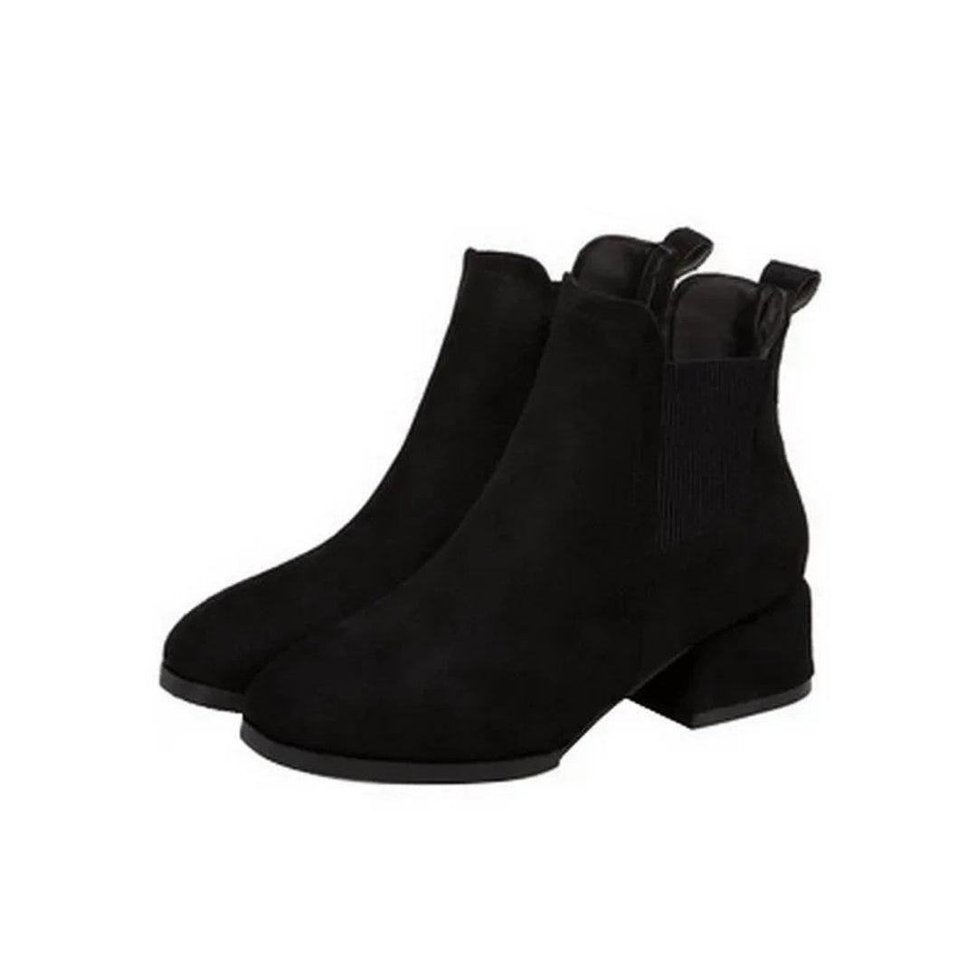 Women's Block Heel Suede Chelsea Ankle Heeled Boots
