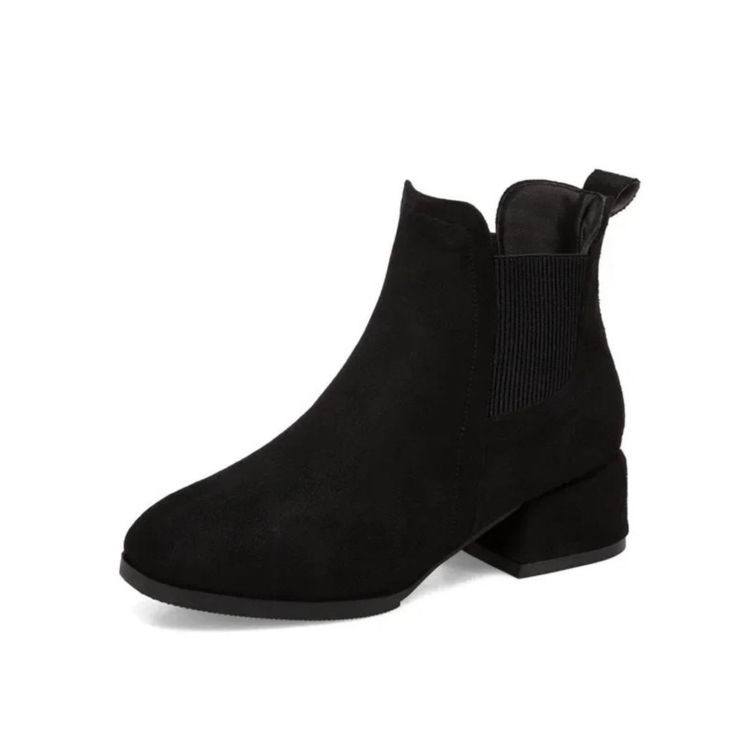 Women's Block Heel Suede Chelsea Ankle Heeled Boots