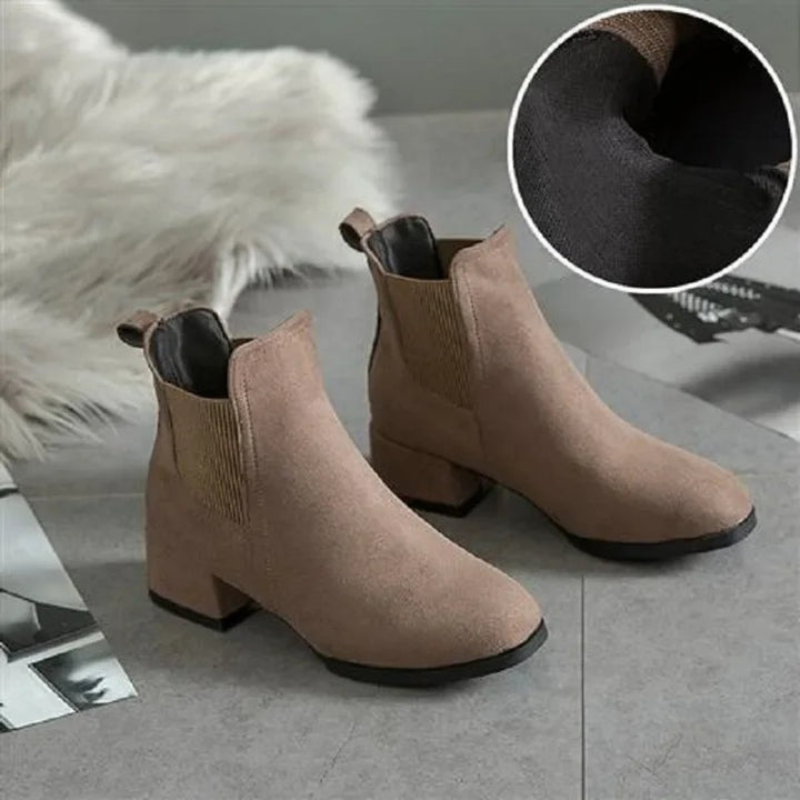 Women's Block Heel Suede Chelsea Ankle Heeled Boots
