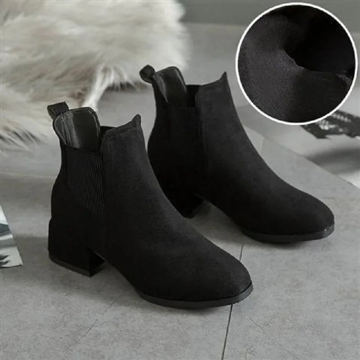 Women's Block Heel Suede Chelsea Ankle Heeled Boots
