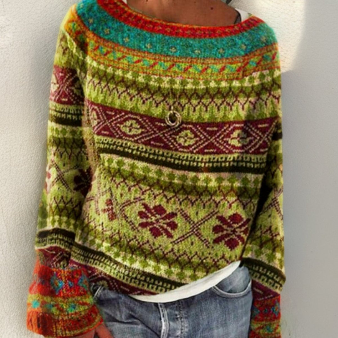 Women's Bohemian Fair Isle Knitted Sweater Long Sleeve Jumper