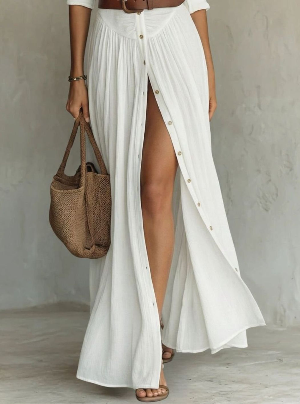 Women's Boho Button-Down Belted Maxi Shirt Dress