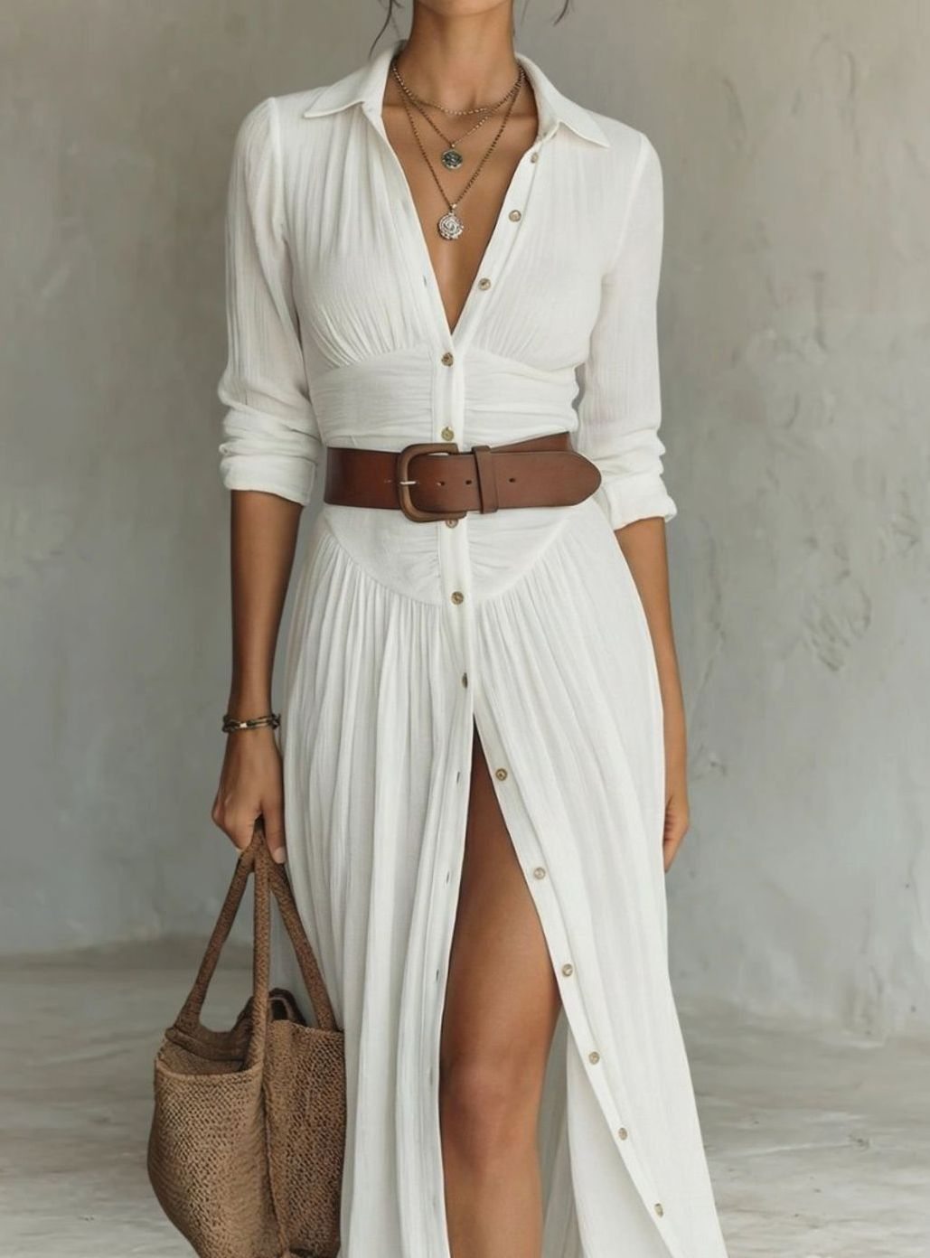 Women's Boho Button-Down Belted Maxi Shirt Dress