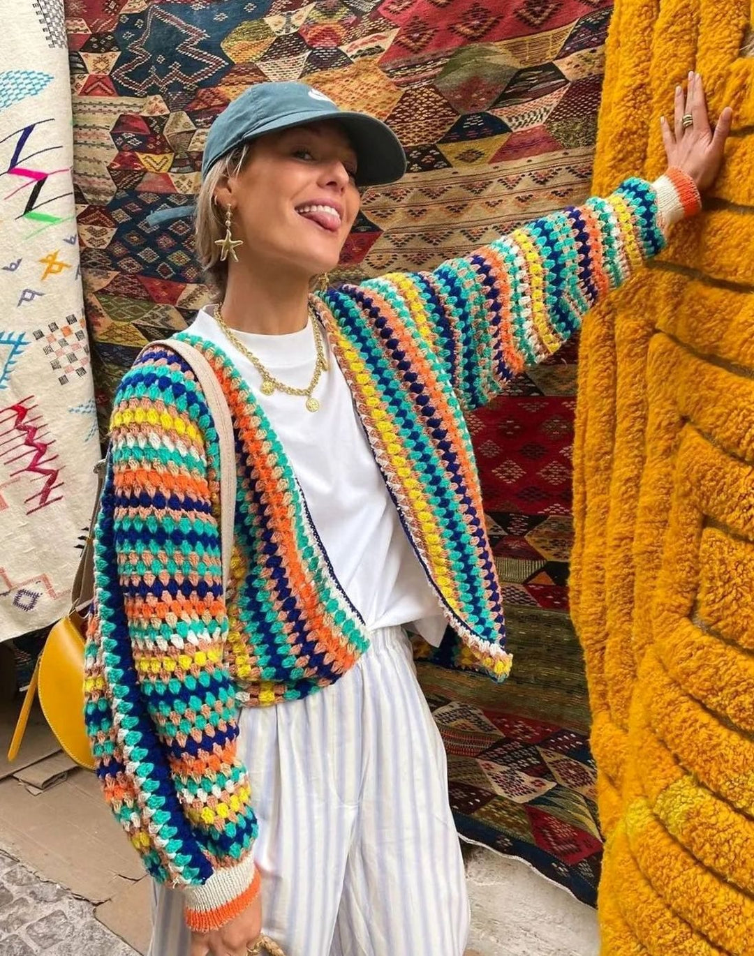 Women's Boho Crochet Oversized Knit Cardigan Open Front