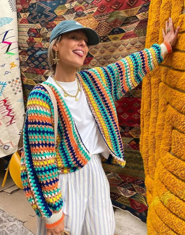 Women's Boho Crochet Oversized Knit Cardigan Open Front