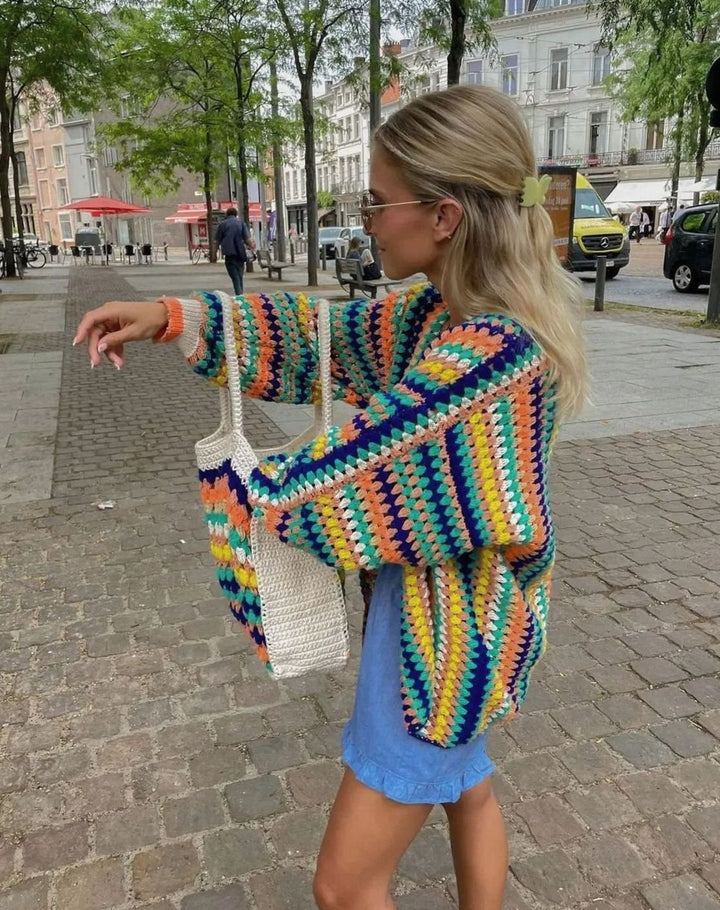 Women's Boho Crochet Oversized Knit Cardigan Open Front