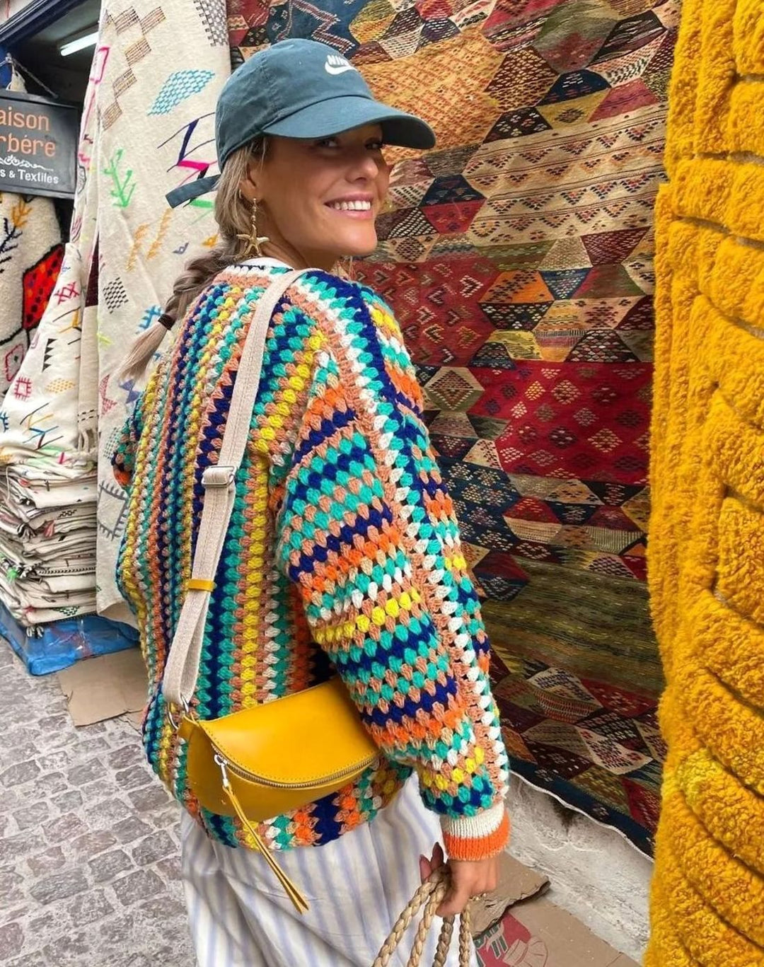 Women's Boho Crochet Oversized Knit Cardigan Open Front