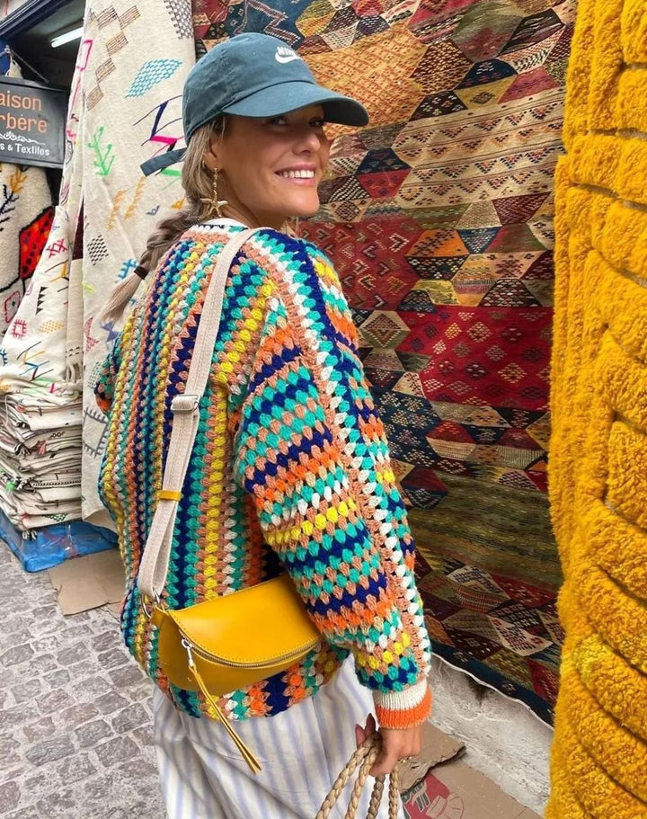 Women's Boho Crochet Oversized Knit Cardigan Open Front