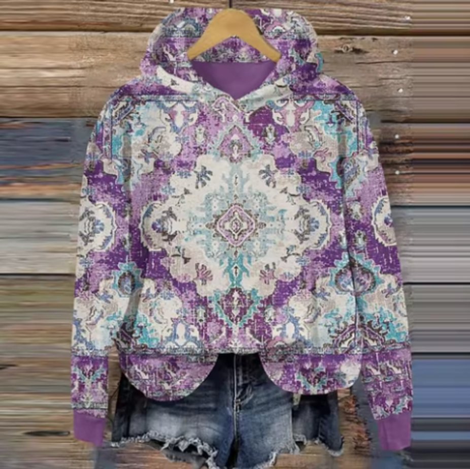 Women's Boho Hooded Knitted Sweater Oversized Pullover Hoodie