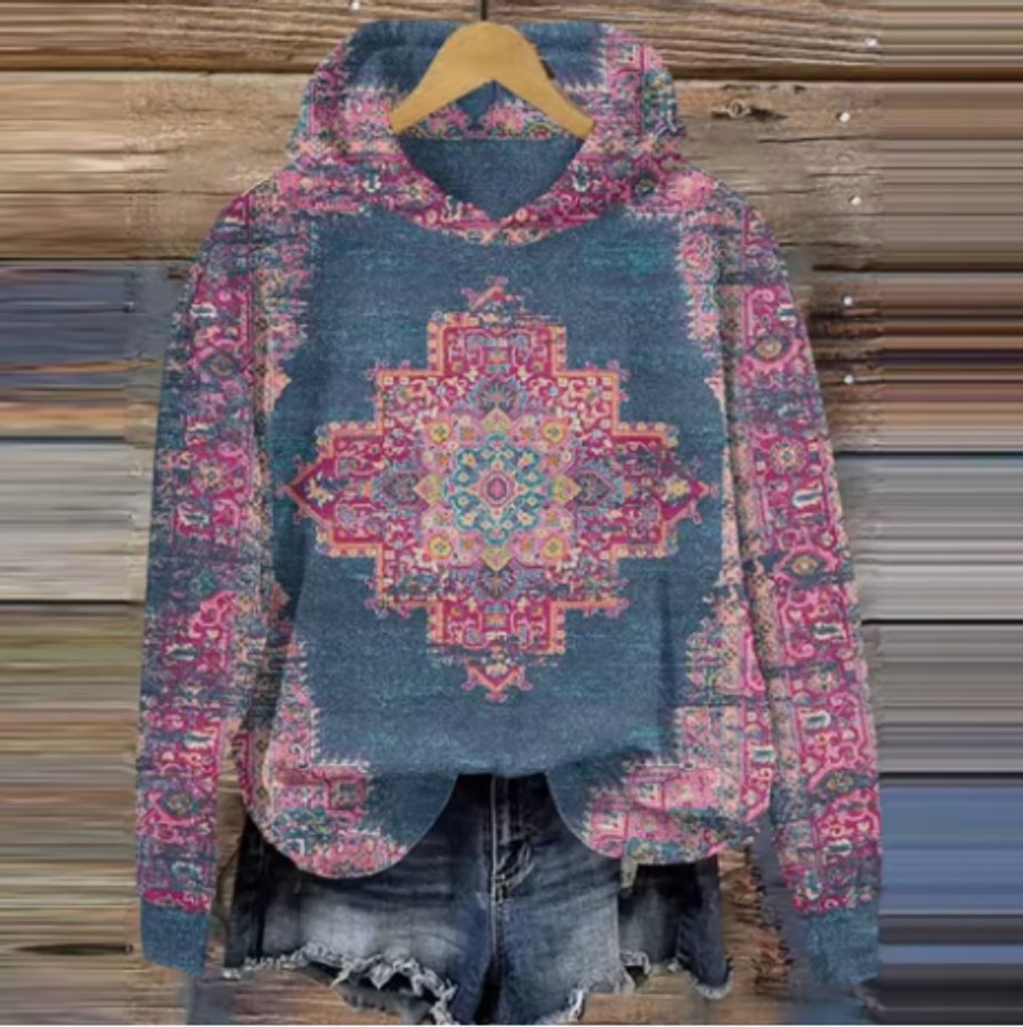 Women's Boho Hooded Knitted Sweater Oversized Pullover Hoodie