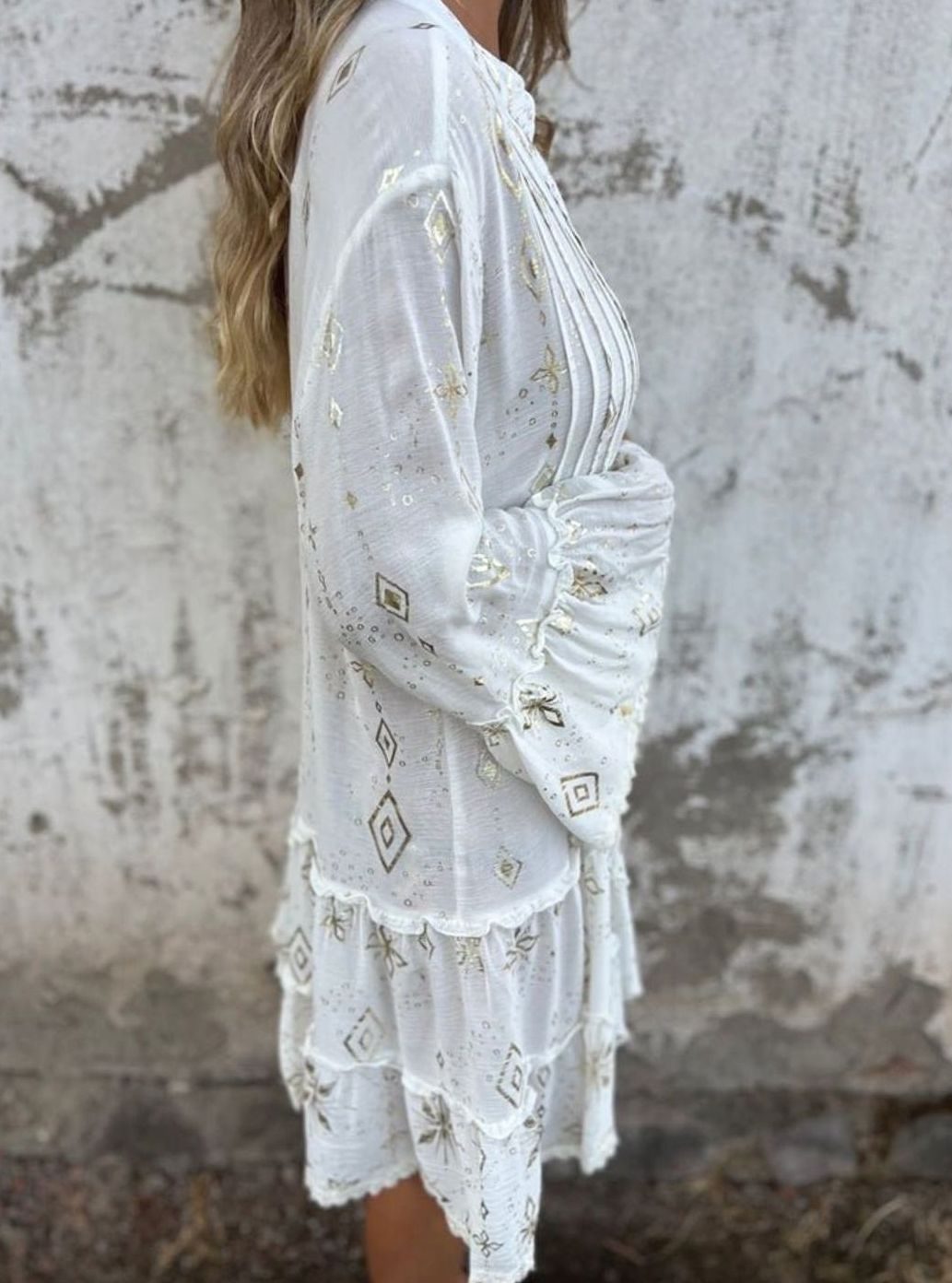 Women's Boho Tiered V-Neck Bell-Sleeve Mini Dress