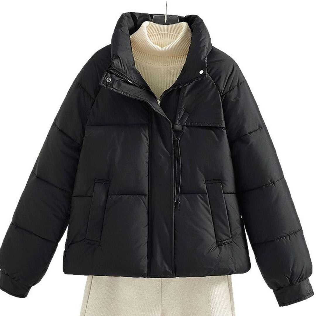 Women's Boxy Short-Length Stand-Collar Drawstring Puffer Jacket