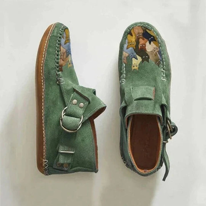 Women's Buckle-Strap Block-Heel Ankle Heeled Boots