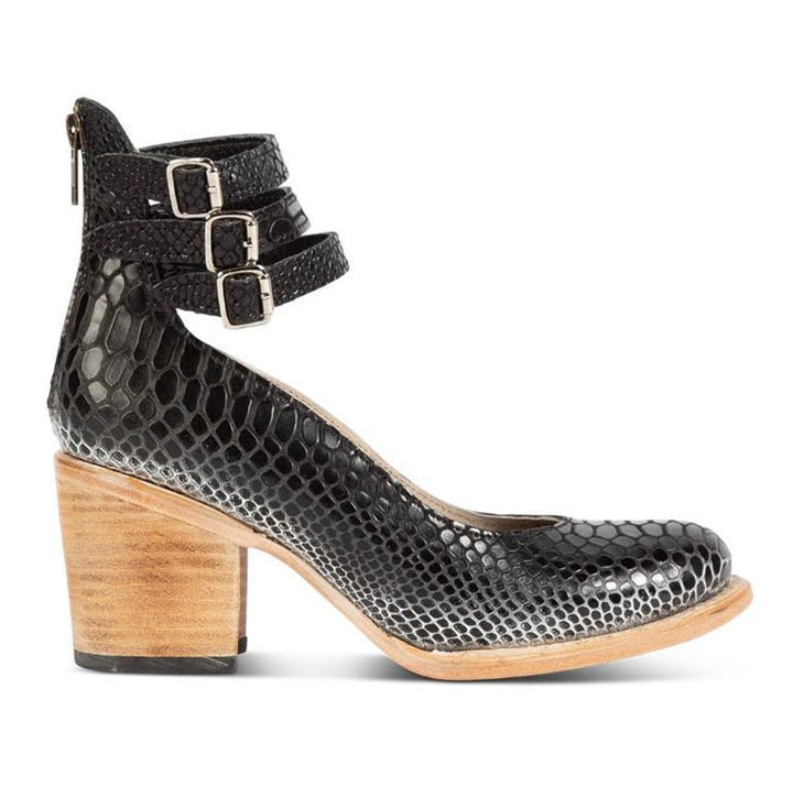 Women's Buckle-Strap Pointed-Toe Leather Ankle Heeled Boots