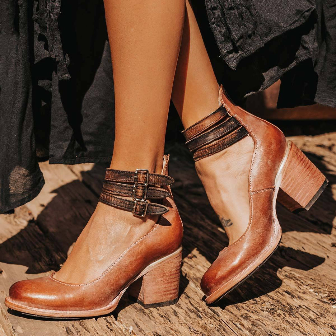 Women's Buckle-Strap Pointed-Toe Leather Ankle Heeled Boots