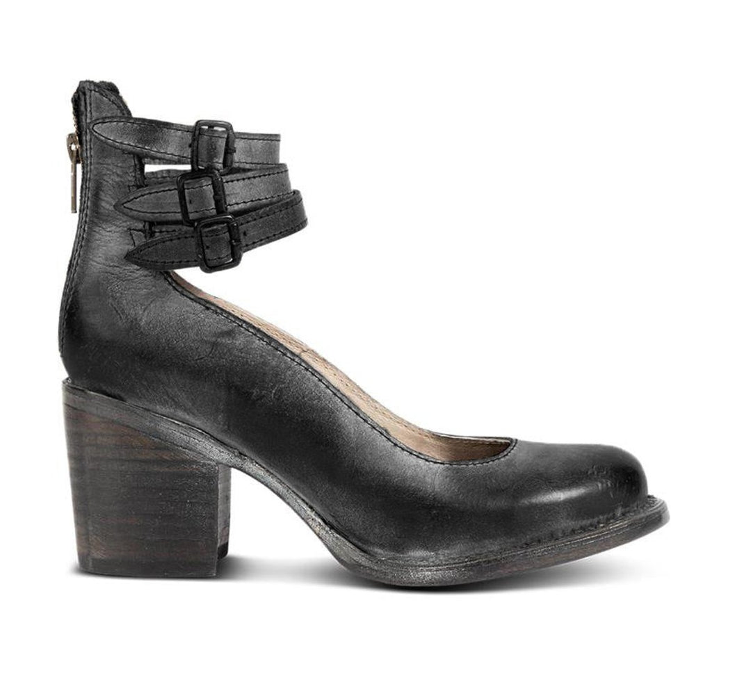 Women's Buckle-Strap Pointed-Toe Leather Ankle Heeled Boots