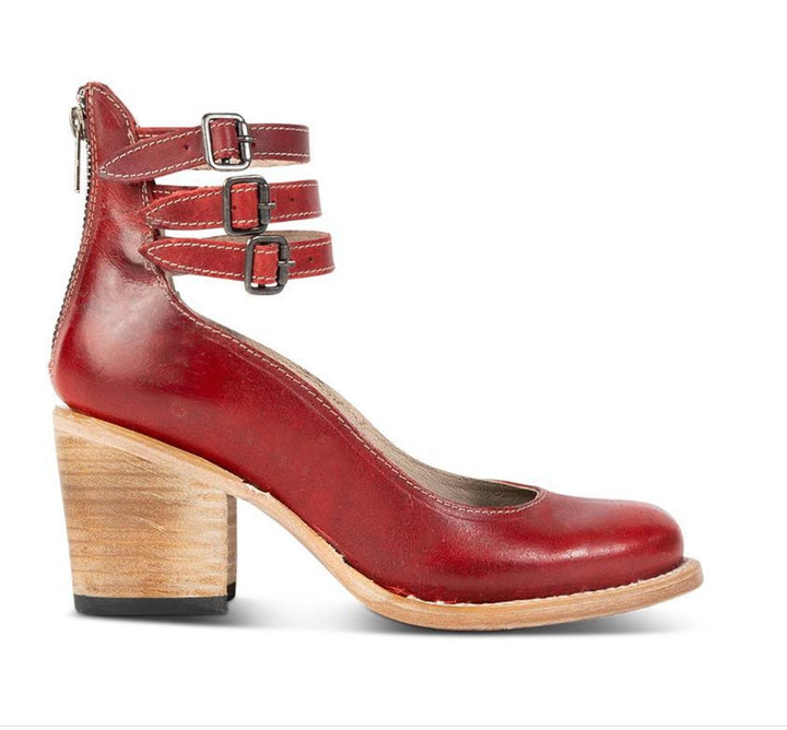 Women's Buckle-Strap Pointed-Toe Leather Ankle Heeled Boots