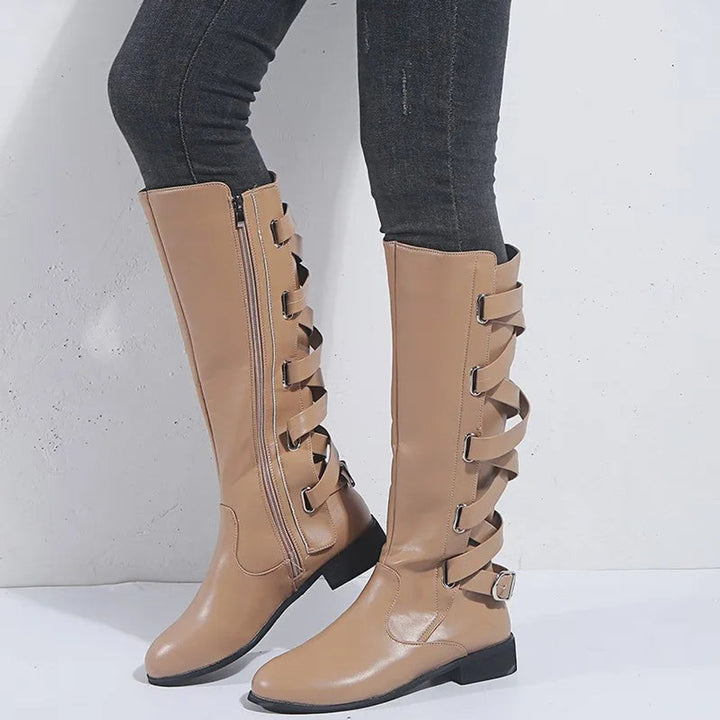 Women's Buckle-Strap Side-Zip Knee-High Boots