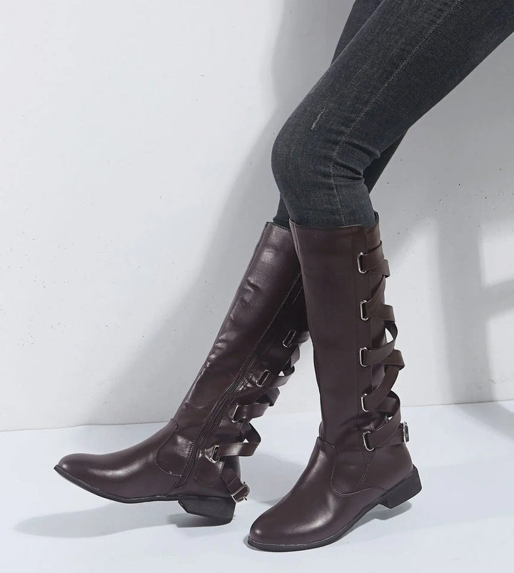 Women's Buckle-Strap Side-Zip Knee-High Boots