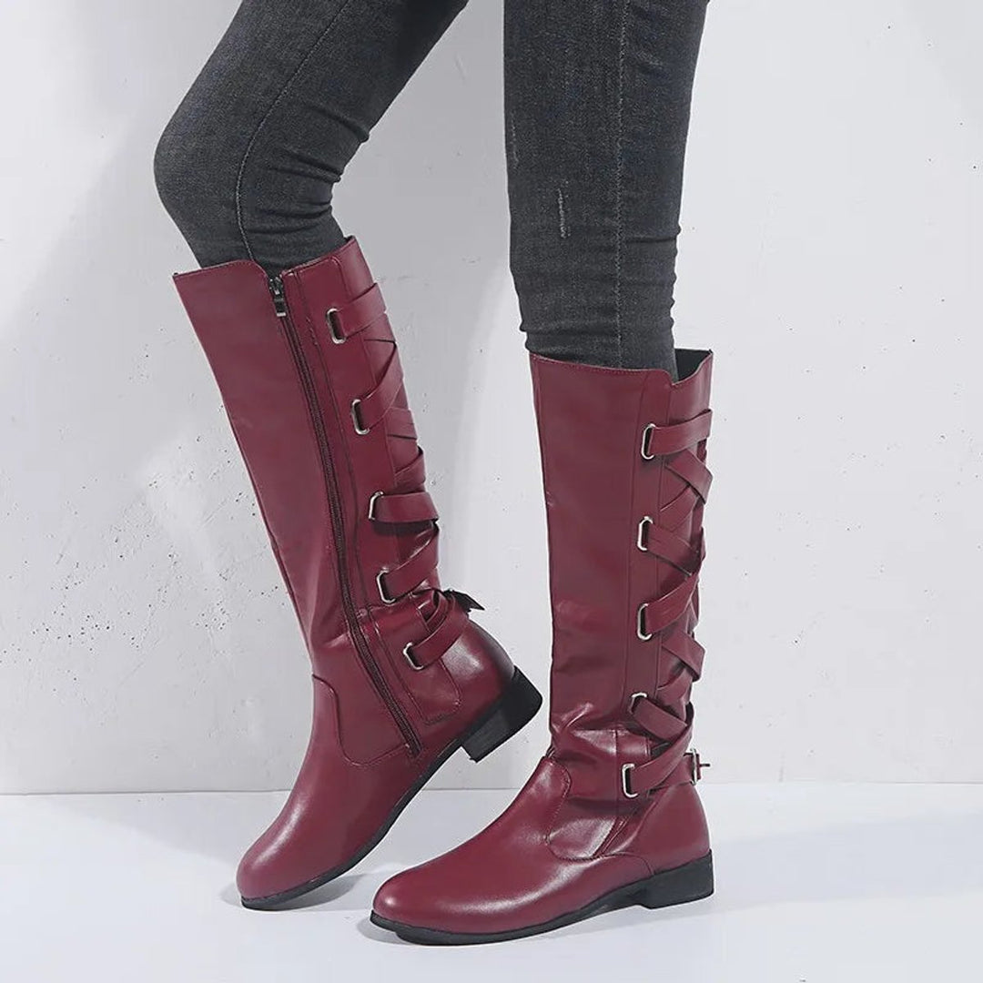 Women's Buckle-Strap Side-Zip Knee-High Boots