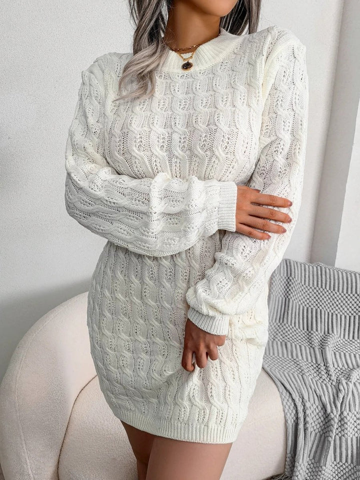 Women's Cable-Knit Long-Sleeve Bodycon Knitted Dress
