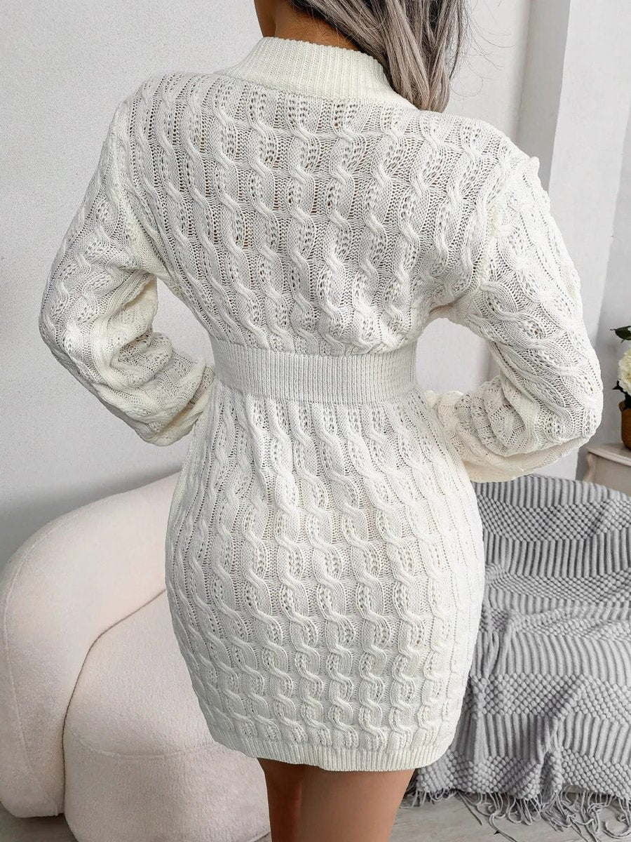 Women's Cable-Knit Long-Sleeve Bodycon Knitted Dress