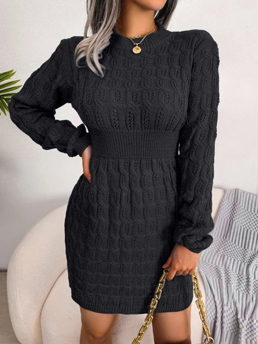 Women's Cable-Knit Long-Sleeve Bodycon Knitted Dress