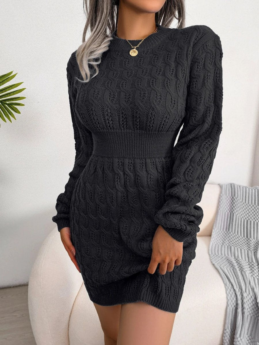 Women's Cable-Knit Long-Sleeve Bodycon Knitted Dress