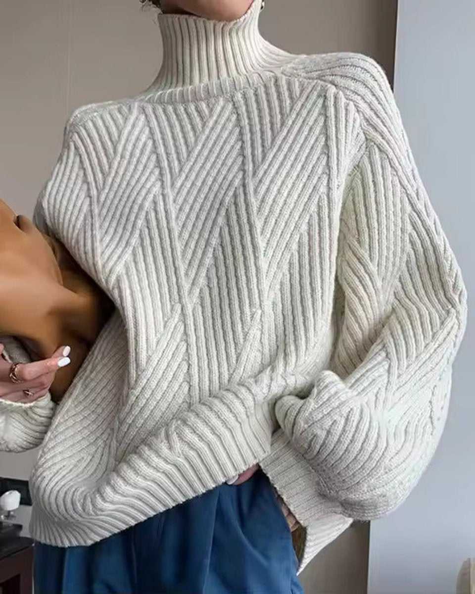 Women's Cable-Knit Oversized Turtleneck Jumper