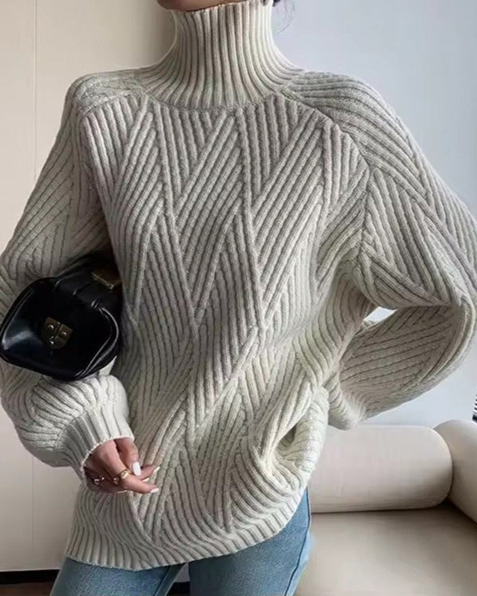 Women's Cable-Knit Oversized Turtleneck Jumper
