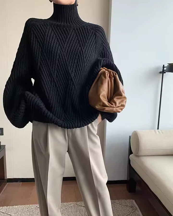 Women's Cable-Knit Oversized Turtleneck Jumper
