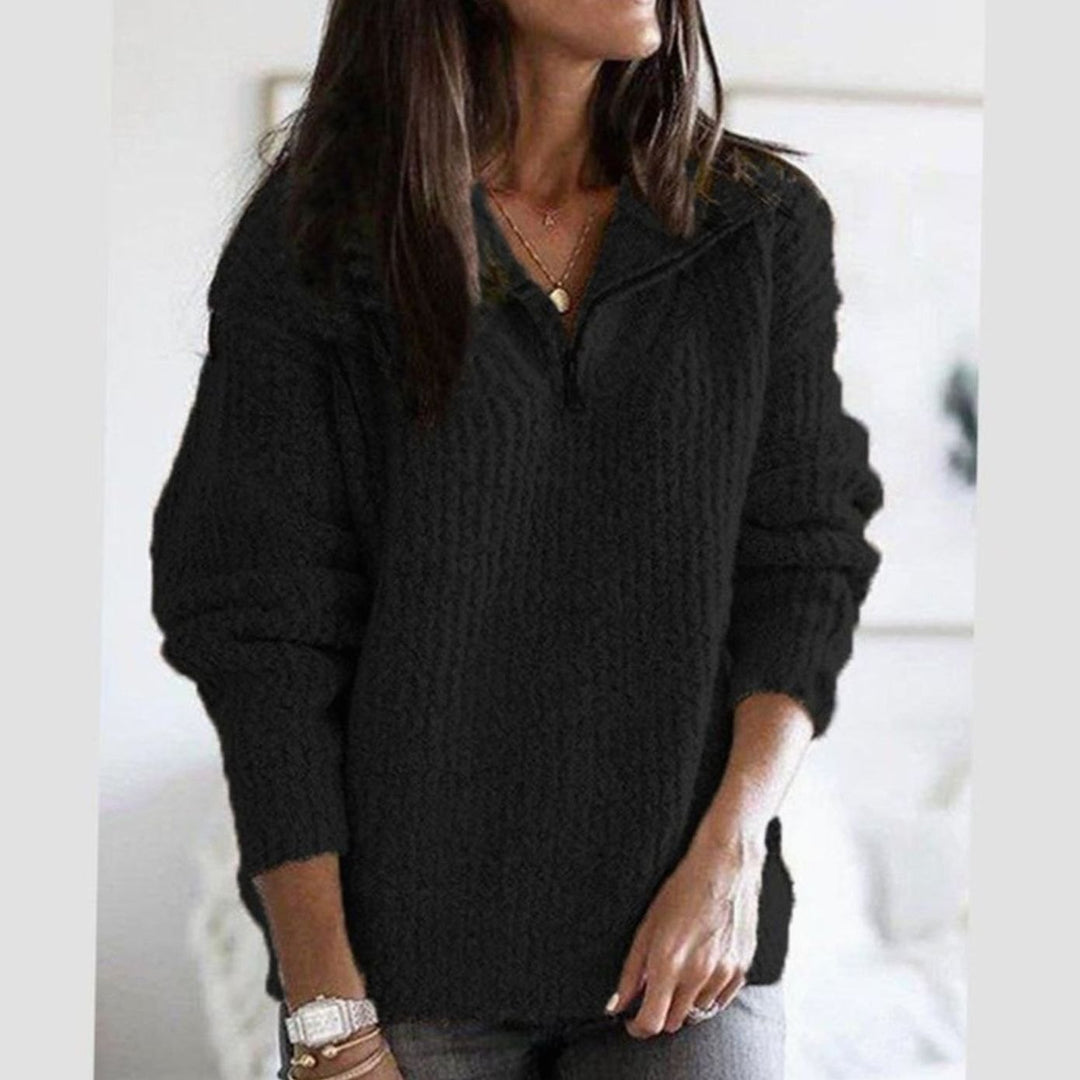 Women's Cable-Knit Quarter-Zip Ribbed Sweater Relaxed Fit