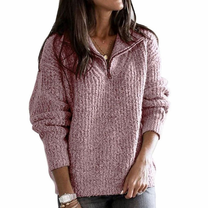 Women's Cable-Knit Quarter-Zip Ribbed Sweater Relaxed Fit - Pink