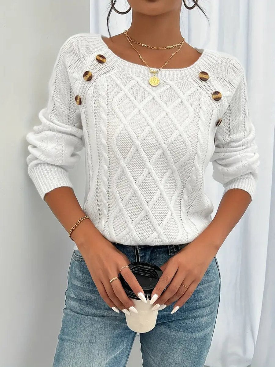 Women's Cable-Knit Raglan-Sleeve Round-Neck Knitted Sweater