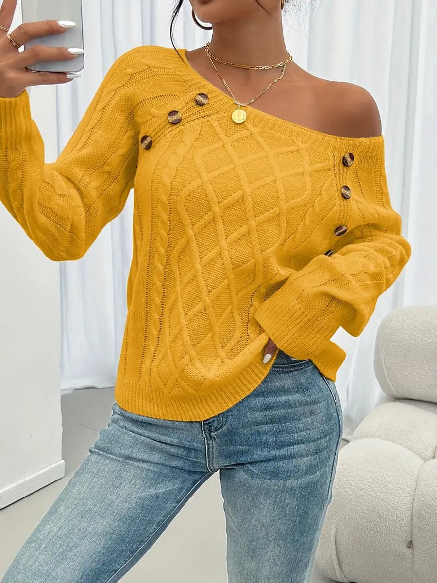 Women's Cable-Knit Raglan-Sleeve Round-Neck Knitted Sweater