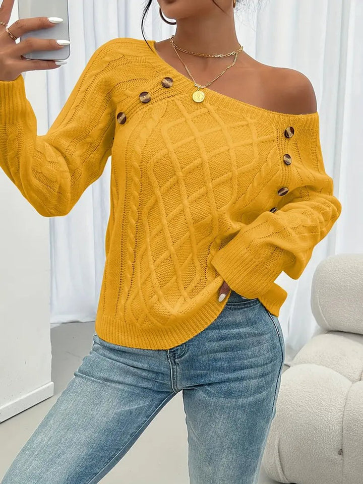 Women's Cable-Knit Raglan-Sleeve Round-Neck Knitted Sweater