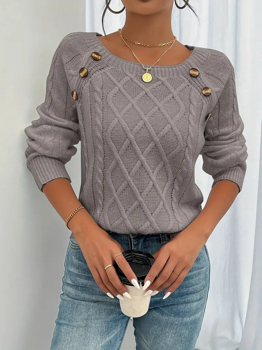 Women's Cable-Knit Raglan-Sleeve Round-Neck Knitted Sweater