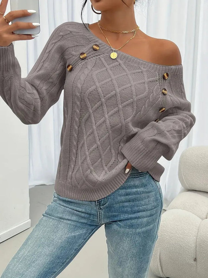 Women's Cable-Knit Raglan-Sleeve Round-Neck Knitted Sweater