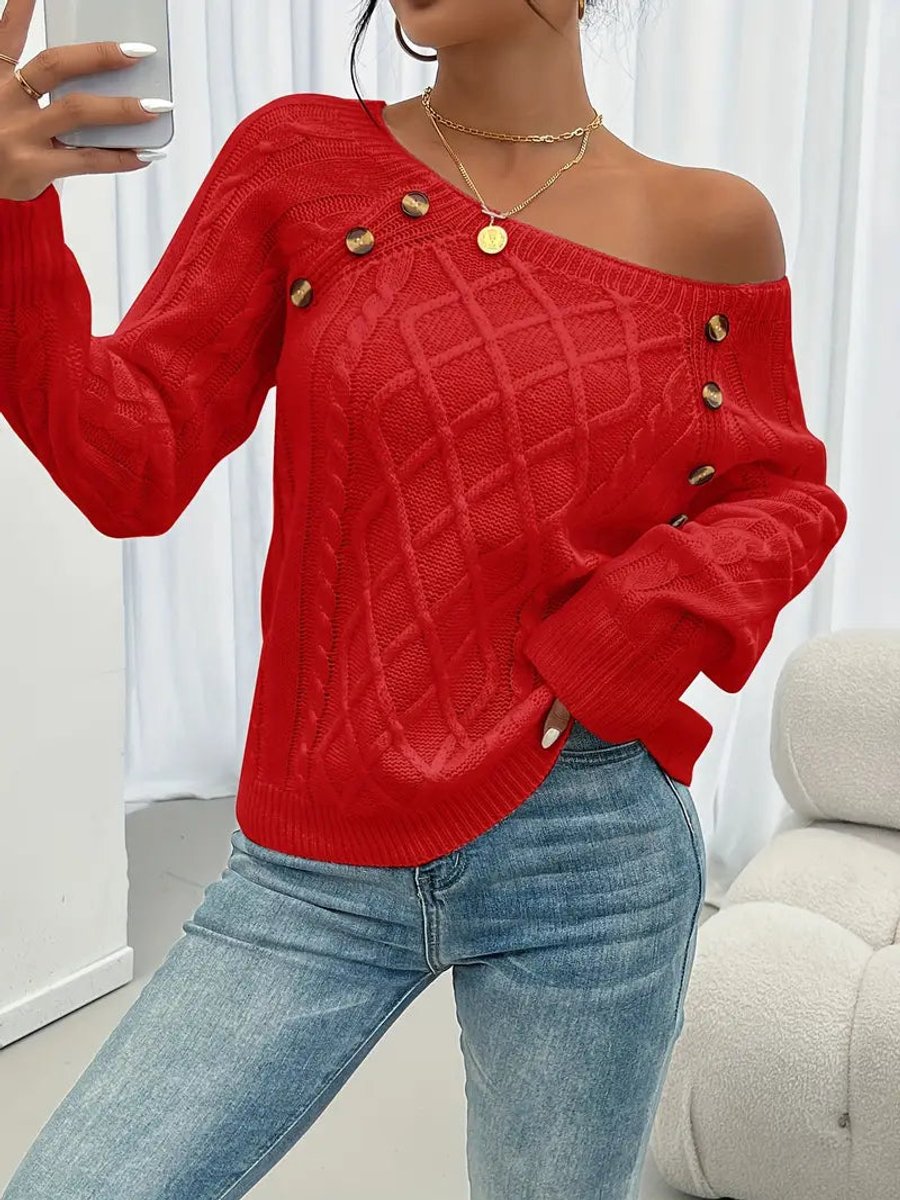Women's Cable-Knit Raglan-Sleeve Round-Neck Knitted Sweater