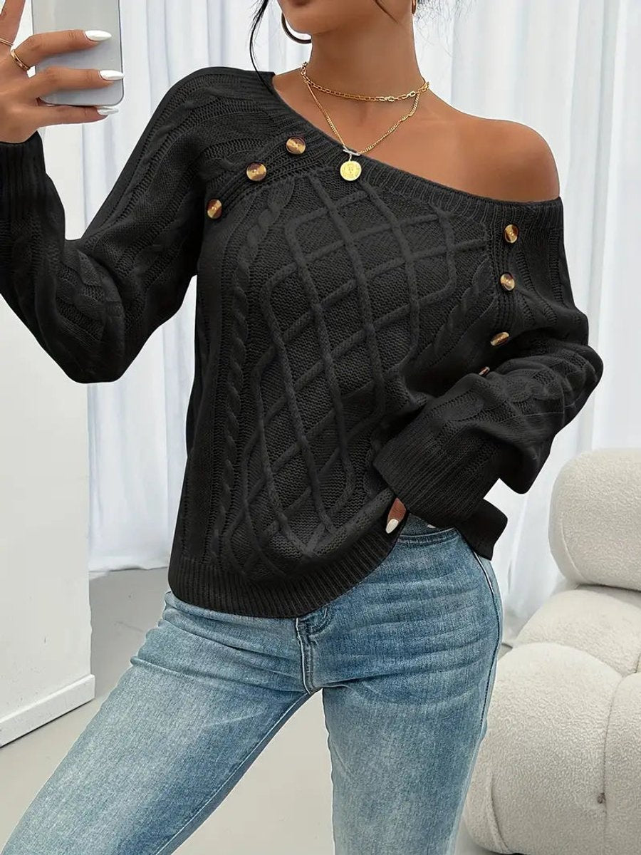 Women's Cable-Knit Raglan-Sleeve Round-Neck Knitted Sweater